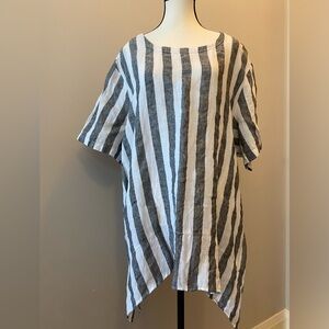 Lord & Taylor 100% linen Striped Blouse EUC Size 3X